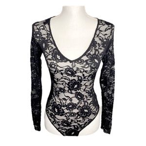 Long Sleeve Lace Black Bodysuit Women's Small Forever 21 Sexy Winter Top NEW
